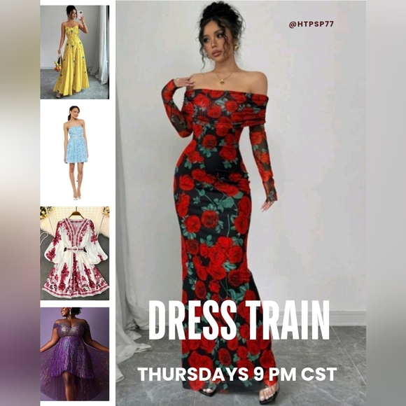 Dresses & Skirts - Elegant Red Floral Off-Shoulder Dress